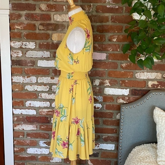 Nanette Lepore Yellow Floral Sleeveless Smock Neck Midi Dress size 4 - Picture 3 of 11